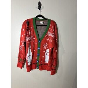 Samuel Adams Men’s XLarge Christmas Cardigan Ugly Sweater Button Up Red Beer
